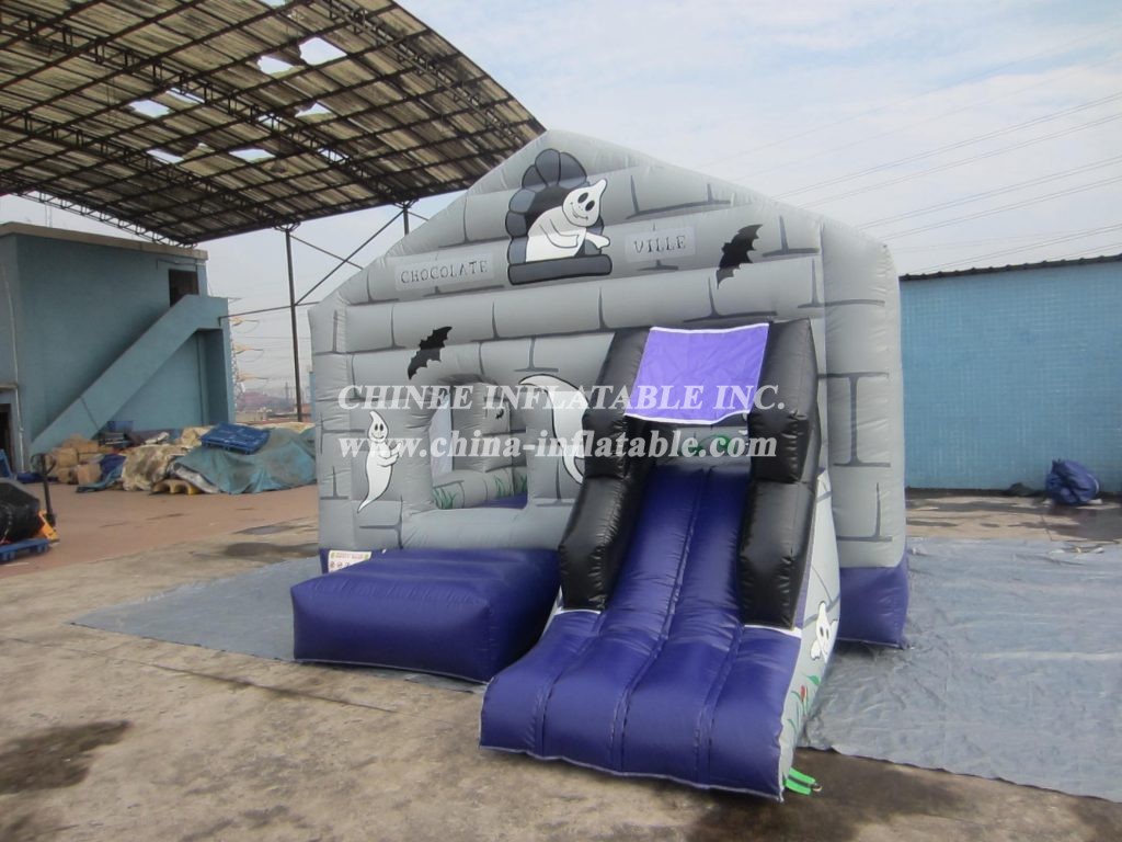 T2-635 Halloween Inflatable Bouncers House With Slide For Kids