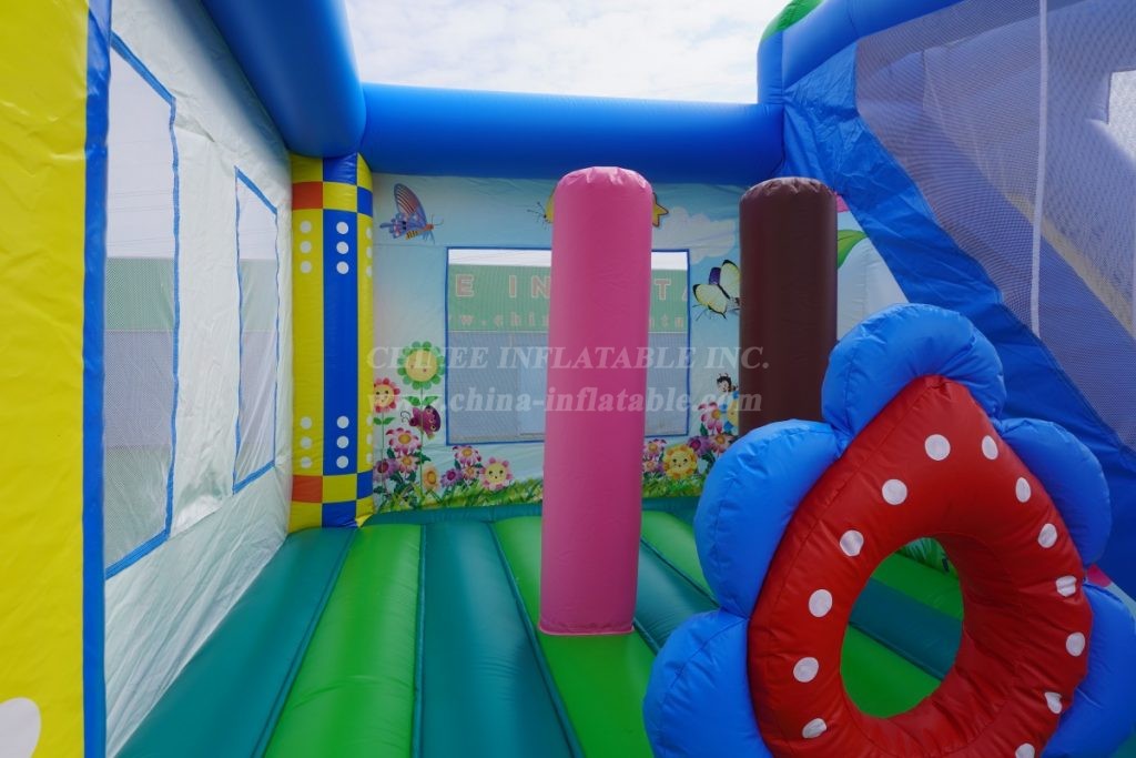 T2-3298 Smiley Flower Theme Bouncy Castle With Slide