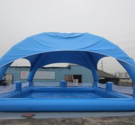 Pool2-558 テントを備えた大きな青色の空気入りプール