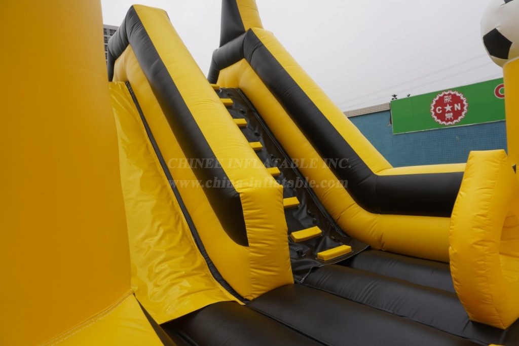 T7-564C Exciting Soccer-Themed Yellow Wavy Double Inflatable Slide