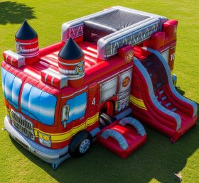 T5-2937 Firetruck Theme Inflatable Castl...